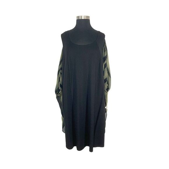 Q Neel 24 Green Stripe Dress Set Art To Wear Lagenlook Sheer Wavy - Picture 4 of 6